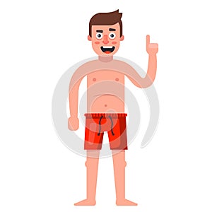 White man in red shorts. flat character