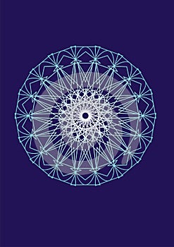 White mandala on a blue background. Spiritual Symbol. Art vector background. Techno