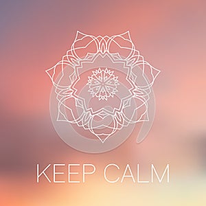 White mandala on blurred background keep calm poster