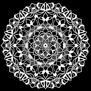 White mandala design over black background