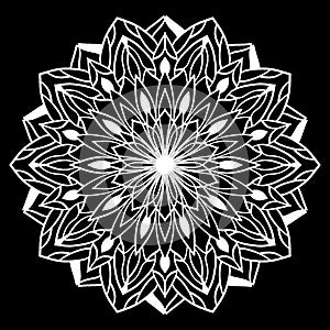 White mandala design over black background