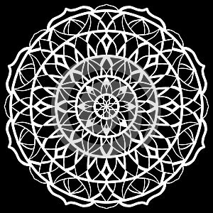 White mandala design over black background