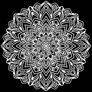 White mandala design over black background