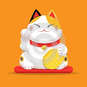 White Maneki Neko raised right paw gradient