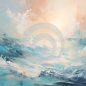 White Mannerism Seascape Abstract: Majestic Ocean Waves With Rising Sun photo