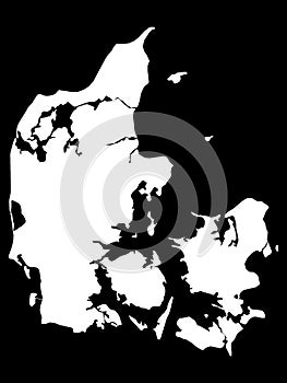 White Map of Denmark on Black Background
