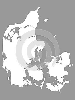 White Map of Denmark on Gray Background