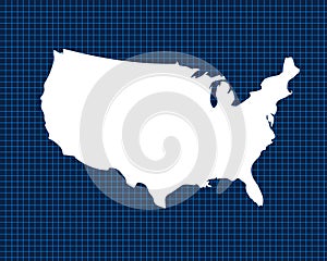 White map design isolated on blue neon grid with dark background of country United States of America - vector
