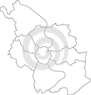 White map of districts of Cologne, Germany