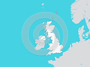 White Map of Great Britain with Surrounding Terrain