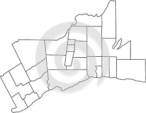 White map of municipalities of GREATER TORONTO AREA, ONTARIO, CANADA