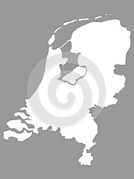 White Map of The Netherlands on Gray Background