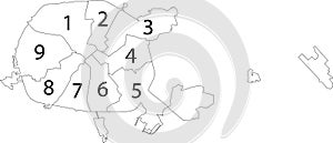 White map of raions districts of Minsk, Belarus
