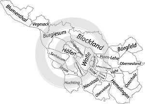 White map of subdistricts of Bremen, Germany