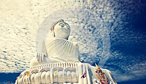 White marble Buddha statue. Thailand.