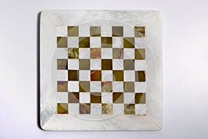 White marble chess board. Marble chess pattern on background