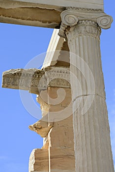 White marble column head detail of a greek temple