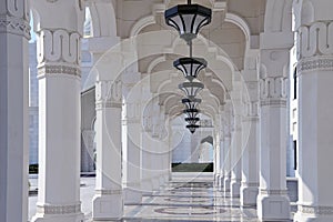 White marble columns in a muslim mosque