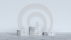 White marble cylinder podium abstract minimal scence on white background display product showcase, stage platform presentation 3d