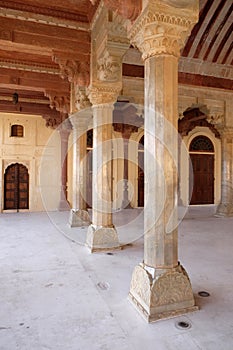 White marble hall of Sattais Katcheri at Amber Fort in Jaipur