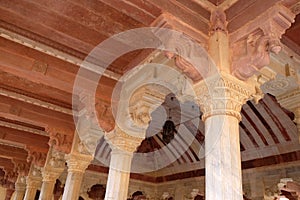 White marble hall of Sattais Katcheri at Amber Fort in Jaipur