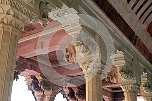 White marble hall of Sattais Katcheri at Amber Fort in Jaipur