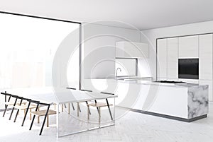 White and marble kitchen interior