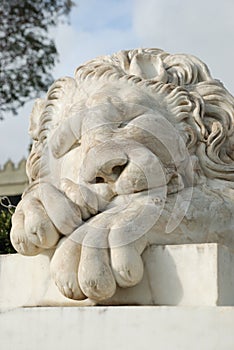 White marble lion sculpture in Alupka