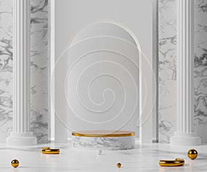 White marble podium 3d render.