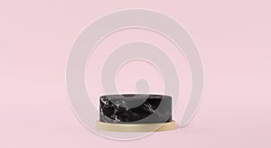 Black marble podium pink background 3D rendering