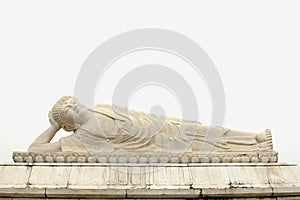 White marble reclining Zen Buddha statue, China photo