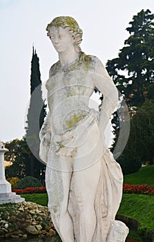 White marble statue, building in Castelfranco Veneto, in Italy