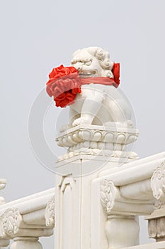 white marble statue of the material stone lions, Chinese traditional art style