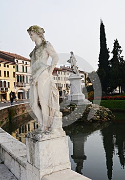 Romantic white marble statues, building in Castelfranco Veneto, in Italy