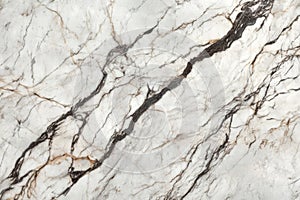 White marble surface with gray and gold veins. AI generated