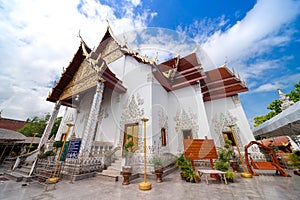 White marble temple Wat Phra That Cho Hae, the royal sacred ancient temple photo