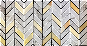 White marble tiles mixed with gold material pattern surface texture. Close-up of interior material for design decoration