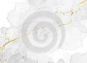 White marble vector texture. Gold cracked kintsugi background. Elegant card photo