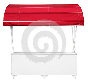 White market stall with awning red