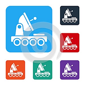 White Mars rover icon isolated on white background. Space rover. Moonwalker sign. Apparatus for studying planets surface