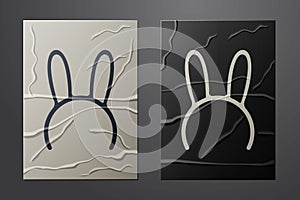 White Mask with long bunny ears icon isolated on crumpled paper background. Paper art style. Vector