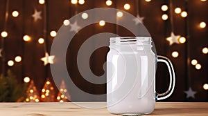 White Mason Jar Mug Mockup With Star-themed Background photo