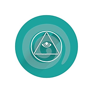 White Masons symbol All-seeing eye of God icon isolated with long shadow. The eye of Providence in the triangle. Green