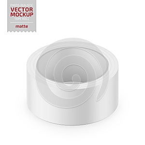 White matte cello tape roll. Realistic vector.