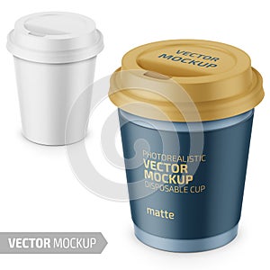 White matte disposable cup with lid template.