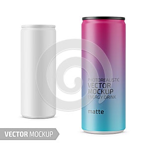 White matte energy drink can vector mockup.