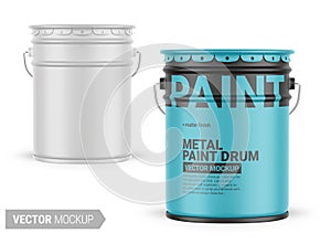 White matte metal paint bucket mockup. Vector illustration.