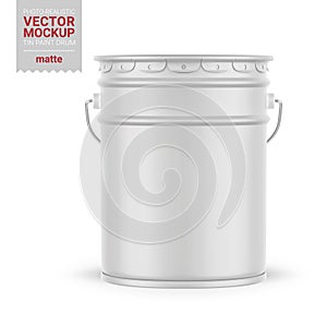 White matte metal paint bucket mockup. Vector illustration.