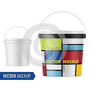 White matte plastic bucket mockup template.