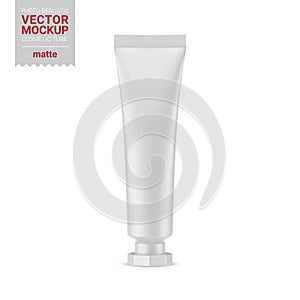 White matte plastic cosmetic tube mockup. Vector illustration.